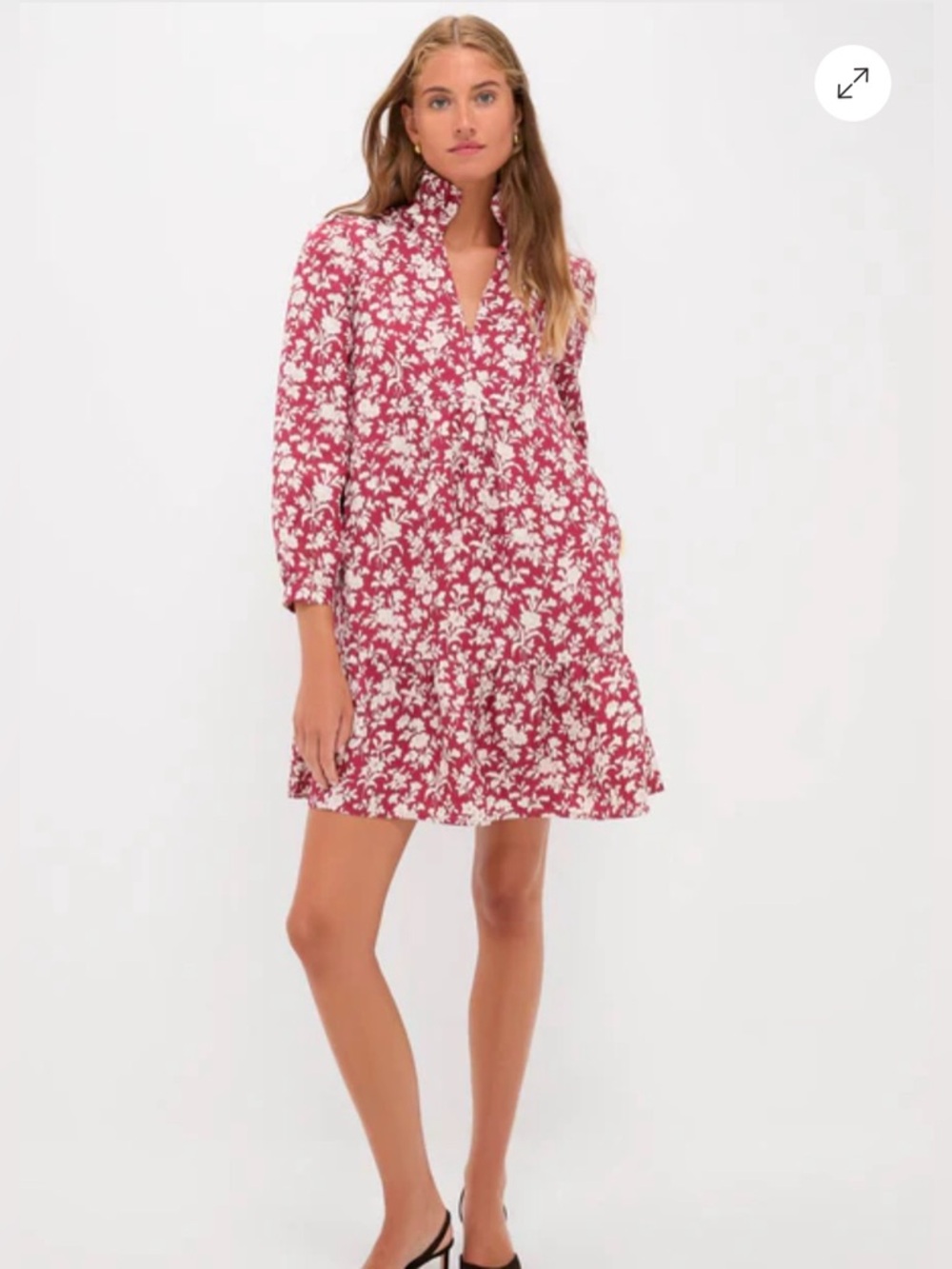 Tuckernuck Red and White Floral V-Neck Tiered Dress